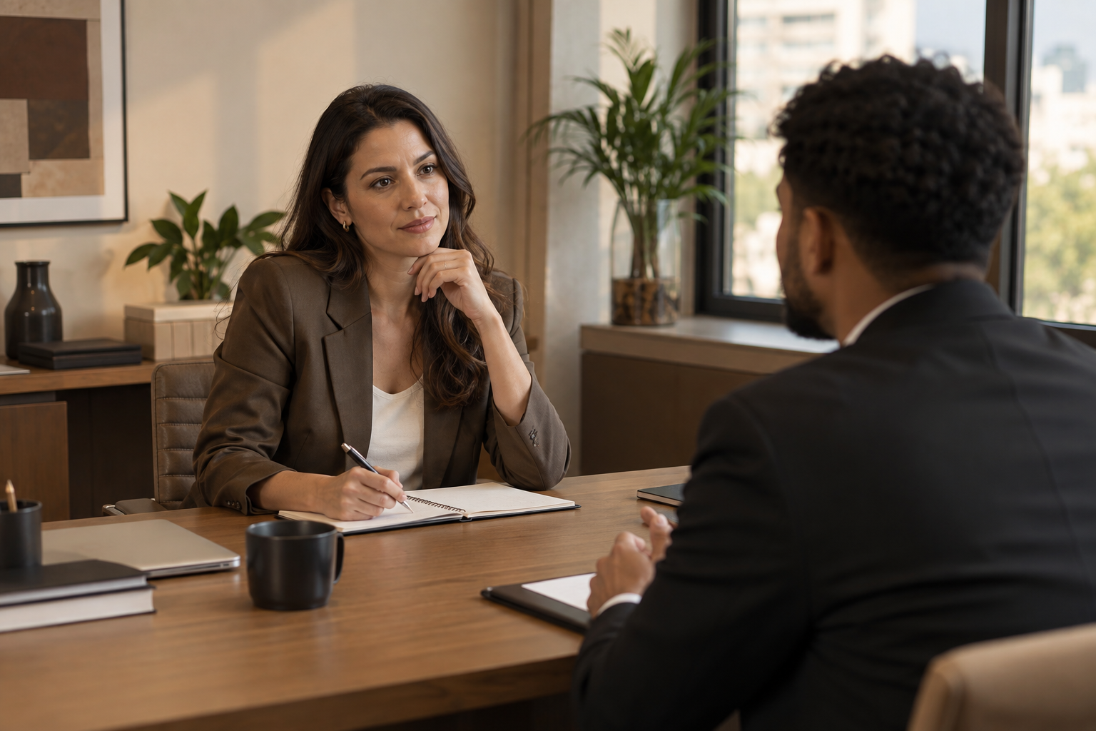 Consultora conduzindo uma entrevista profissional de recrutamento e seleção